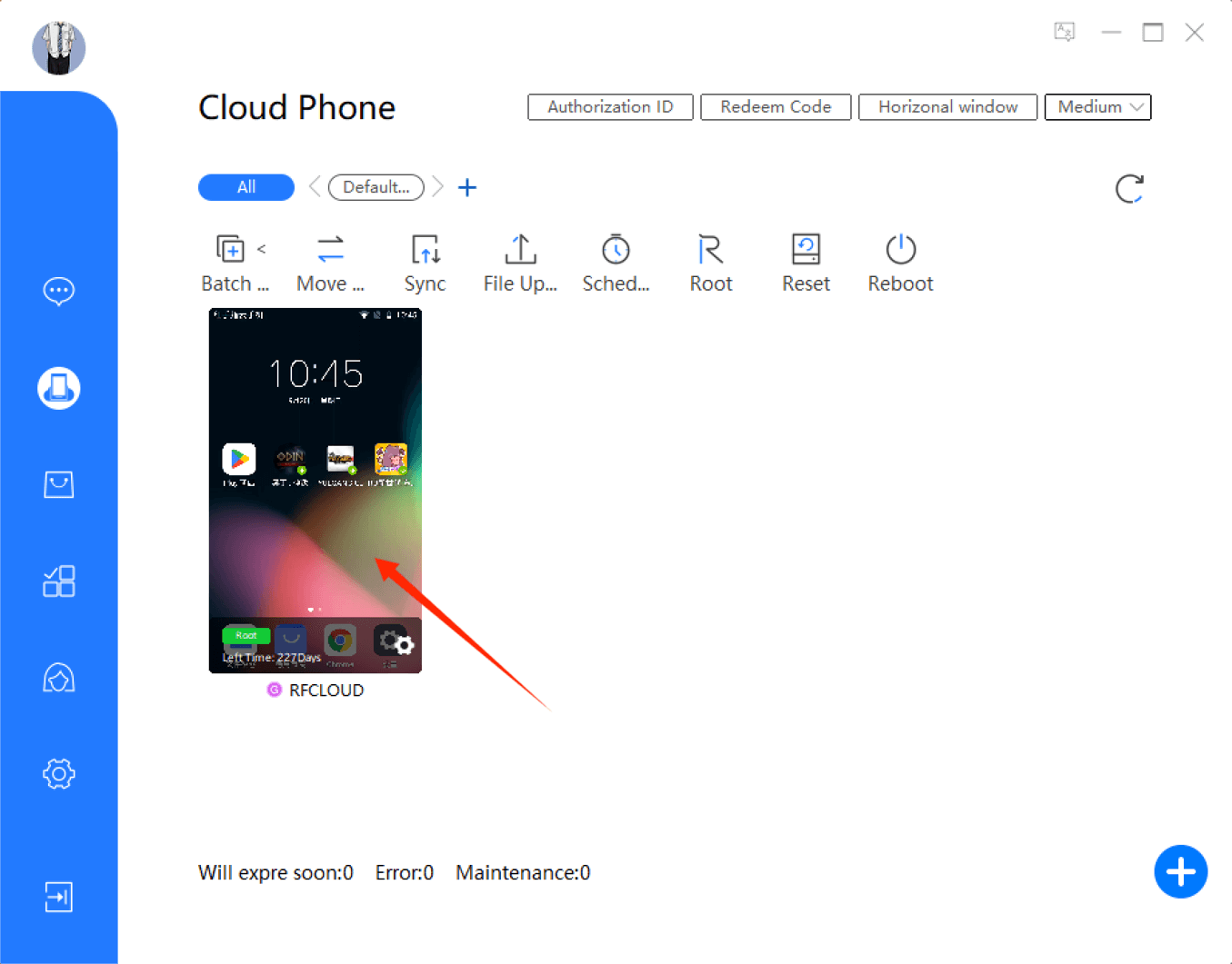 click image interface to enter the cloud phone
